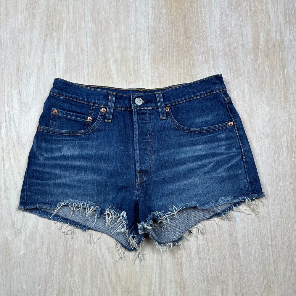 Levi's 501 Button Fly Cut Off Fray Hem High Rise Denim Jean Shorts Women's 26